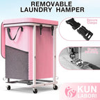 40 Gal(150L) High Grade Large Laundry Basket with Wheels, Rolling Laundry Hamper, Laundry Cart with Metal Frame and Removable Bag Design, Suitable for Laundry Room, Bedroom (Pink, 150L)