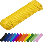 TECEUM Rope – 90 Feet x 3/8 Inch (10mm) – Yellow – Strong All-Purpose Utility Rope – Camping, Crafting, Flag Pole, Indoor & Outdoor – Polypropylene Nylon Poly Lightweight Diamond Braided Cord