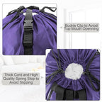 BeeGreen Laundry-Bag-Backpack-Heavy-Duty, Purple Nylon Drawstring Portable Laundry Foldable Extra Large Dirty Clothes Travel Bag with Handle College Dorm Apartment Essentials