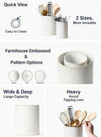 LE TAUCI Utensil Holder for Kitchen Counter - 7.1"+5.4" Ceramic Kitchen Utensil Holder Set of 2, Large Cooking Utensil Crock & Organizer for Spatula, Spoon - Embossed Kitchen Decor, White,Fireworks
