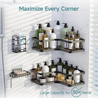 Veken Corner Shower Caddy 4-Pack, Advanced Rustproof Design, No Drilling Adhesive Shelves, Rack with Soap Holder, Large Capacity Bathroom Organizers and Storage, Wall-Mounted Kitchen&Home Decor,Black