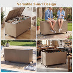 Outdoor Storage Box with Wheels 250 Gallon, Metal Deck Boxes Waterproof, UV Resistant Patio Storage Box with Lid for Patio Furniture, Garden Tools (Brown)