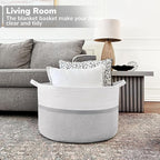 CHICVITA 85L Large Blanket Basket for Living Room, Woven Storage Baskets for Laundry Pillows Toys, Decorative Cotton Rope Basket with Handles for Bedroom Nursery, 22" x 22" x 14", Gray