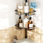 Corner Shower Caddy Tension Pole Adjustable 29–124 Inch, 4 Tier Rustproof Shower Organizer Shelf Rack, Quick Installation Bathroom Storage Shower Caddy Corner Pole, Black