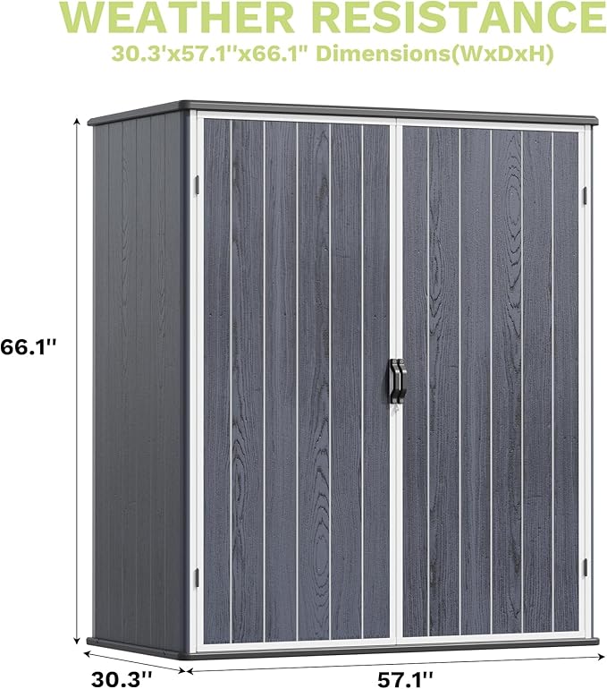Devoko 5x3 FT Resin Outdoor Storage Shed with Floor, Plastic Outdoor Storage Cabinet, Waterproof Vertical Tool Shed with Lockable Door for Patio, Garden, Backyard, Dark Gray