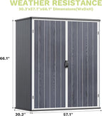 Devoko 5x3 FT Resin Outdoor Storage Shed with Floor, Plastic Outdoor Storage Cabinet, Waterproof Vertical Tool Shed with Lockable Door for Patio, Garden, Backyard, Dark Gray