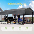 10x15FT Metal Carport,Heavy Duty Carport with Reinforced Frame and Galvanized Steel Roof, Outdoor Garage Shelter Shade Car Port for Pickup Trucks, Boats, Cars & Tractors, Farm Tools, Party, Gray