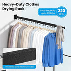 Clothes Drying Rack Wall Mounted, Retractable Collapsible(Tri-Fold) Space Saver, Black with 18 Hooks for Laundry Room Organization Apartment Balcony Bathroom