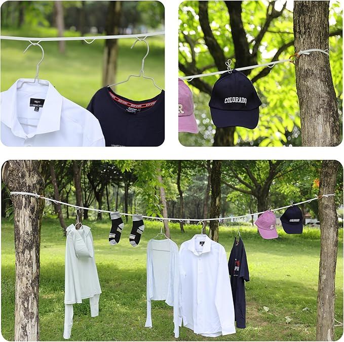 Vigorport Portable Travel Clothesline, Windproof Clothesline with Hang Hole, Indoor and Outdoor Clothes Line for Camping, Hotel, Backyard, Cruise Ship (White, 12.5 Ft)