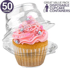 Stock Your Home Individual Cupcake Containers, 50 Pack, Cupcake Holder with Lid, Plastic Single Cupcake Container, Muffin Container, Stackable, BPA Free