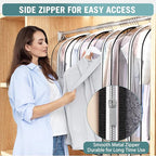Clear Garment Bag for Hanging Clothes 10” Gusseted, 50” Suit Bags for Open Closet Storage Plastic Clothes Cover for Coat, Dress, Shirts, Fur, Jacket, Wardrobe Protectors, 4 Pack