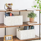 Vagusicc Wicker Storage Basket, Set of 2 Hand-Woven Paper Rope Wicker Basket, Large Storage Baskets for Organizing, Foldable Large Cube Storage Organizer Bins for Shelves (White)