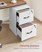 VASAGLE 2 Drawers File Cabinet with Lock, Printer Stand, Office Filing Cabinet Organizer, for A4 and Letter Size Documents, Cloud White UOFC061W14