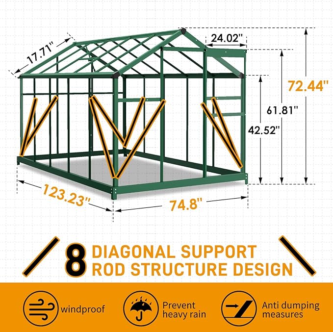Vasitelan 6 x 10 FT Outdoor Greenhouse, Polycarbonate Greenhouse with Aluminum Frame for Backyard, Green Houses for Outside Garden Backyard, Patio (Green)