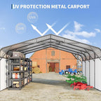 20x20FT Metal Carport w/Led Light,Outdoor Portable Car Garage,Removable PE Sidewalls,Reinforced Base & Galvanized Steel Roof, Outdoor Car Port Canopy Shelter for Boats, Full-Sized Pickup Trucks