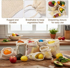 6 Pack Reusable Produce Bags Washable Reusable Bags Cotton Mesh Produce Bag Double-Stitched with Drawstring Vegetable Bag for Refrigerator for Farmer Market Beach Fruit Grocery Shopping （2L、2M、2S）