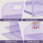 5-Tier Stackable Paper Organizer with Handle, Purple Metal Mesh Letter Tray | Elegant Desk File Sorter for Office, Home & Classroom Organization
