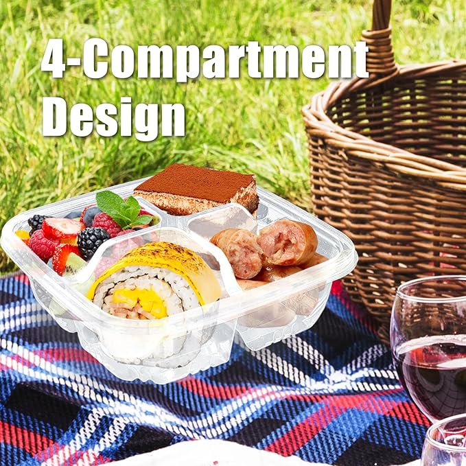 30 Pcs Bento Snack Containers,4 Compartment Meal Prep Lunch Containers with Lids,Food Storage Containers for Food Storage School Work Travel