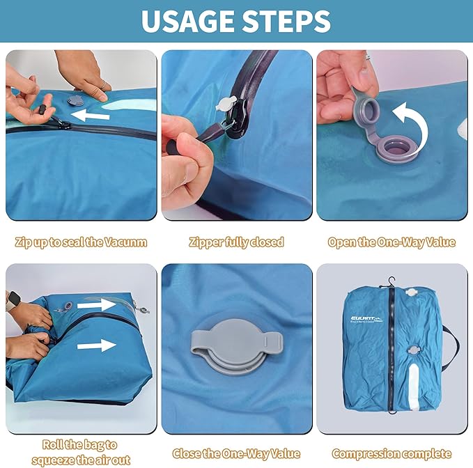 EULANT Reusable Vacuum Bags for Travel,Waterproof Professional IP67 Reusable Vacuum Compression Bags for Backpack Travel and business trip Space Saver Bags
