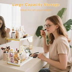 Emfogo Perfume Organizer for Women, 2 Tier Wooden and Metal Cologne Organizer for Men, Large Capacity Perfume Stand Holder Tray for Vanity Bathroom Countertop Organizers and Storage (White and Gold)