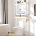 Smiry Over The Toilet Storage Cabinet, 3-Tier Bamboo Bathroom Organizers with Adjustable Shelf & 4 Hooks, Space Saving Shelf Rack for Bathrooms, Laundry Room, Balcony, White