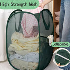 2Pack Collapsible Laundry Basket with Side Pocket, Mesh Pop Up Hamper Portable Carrying Handle, Cruise Room Storage Basket (Beige+Green)