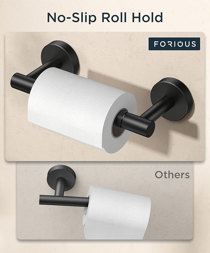 FORIOUS Toilet Paper Holder Wall Mount, Stainless Steel Rustproof Double Post Pivoting Tissue Roll Holder for Bathroom, Commercial Toilet Paper Dispenser (2 Pack, Matte Black)