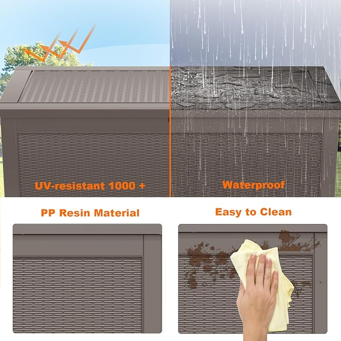 267 Gallon Deck Box Large Outdoor Storage Box Waterproof for Patio Furniture,Outdoor Cushions,Garden Tools and Pool Supplies,Weatherproof(Grey,267Gallon)