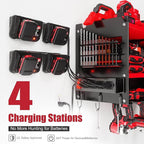 Power Tool Organizer Wall Mount with 4-Outlet Power Strip, Heavy Duty Metal Storage Rack for Garage, Holds 6 Drills & Batteries - Ideal Christmas Gifts for Men, Dad, Husband from Wife