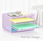 Lavatino 3-Tier Letter Tray Desk Organizer – Purple Mesh Metal Paper File Tray Organizer for Desk, Office Supplies & Home Organization | Fits A4/Letter Paper, Mail, Magazines and Office Accessories