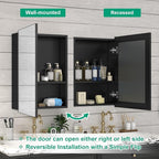 24 x 32 Farmhouse Medicine Cabinet for Bathroom, Black Bathroom Mirror with Storage, Tempered Glass, Frameless Recessed or Wall Mount Aluminum Medicine Cabinet - Pre-Assembled
