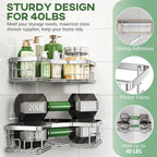 MAXIFFE 3 Pack X-Large Corner Shower Caddy with Soap Holder, Large Capacity Easy Install No Drilling Stainless Steel Sturdy Hold 40 LB Shower Organizer Shelves Rack for Family Renters Bathroom, Silver