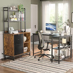 Homieasy Vertical Filing Cabinet with Bookshelf for Home Office, File Cabinet with Shelves, Lock & Charging Station, Drawer Office File Cabinets with Printer Stand, fits Letter Size, Rustic Brown