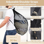 OTraki Laundry Bag Backpack 24x27 Inch Heavy Duty Mesh Laundry Bag Travel Laundry Bags for Dirty with Pocket & Adjustable Shoulder Straps Machine Washable Don't Drying, Melting 140-176℉