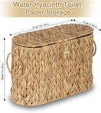 efluky Toilet Paper Storage Basket, Water Hyacinth Slim Toilet Paper Holder with Lid- Holds Up to 9 Mega Rolls, Home Bathroom Decor Organizer