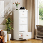 Tribesigns 4-Drawer File Cabinet with Lock, Locked File Cabinet with Key, Tall Wooden Filing Cabinets for Home Office, Vertical Office Storage for Legal Size/Letter/A4/Files, White (2 Pcs)
