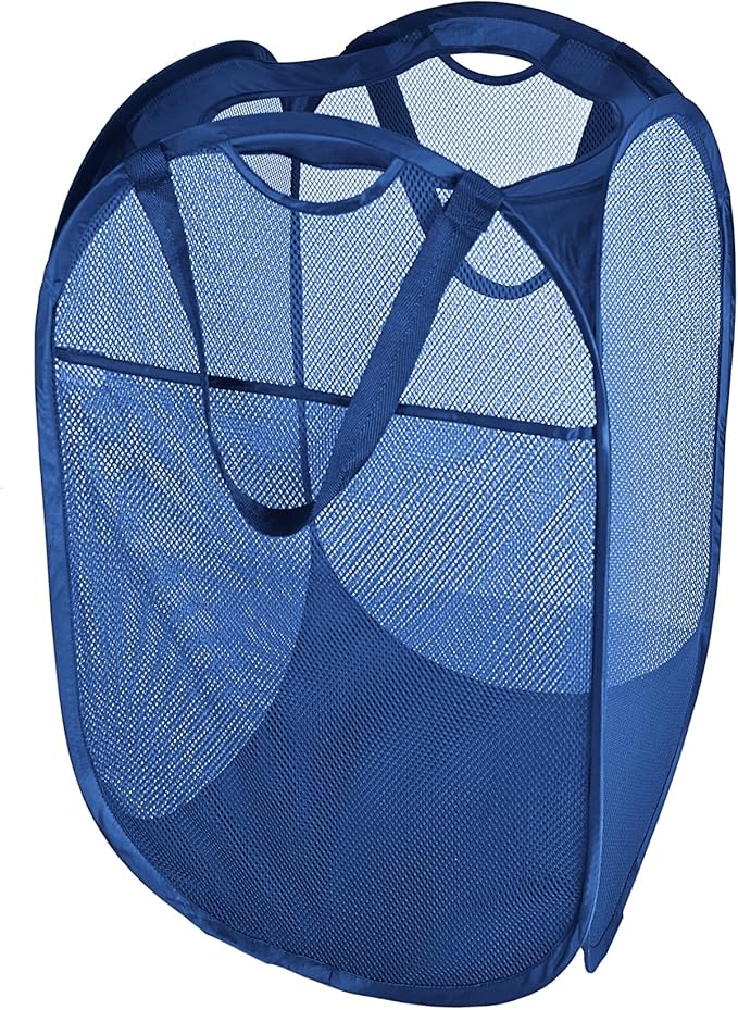Smart Design Deluxe Mesh Pop Up Square Laundry Hamper w/ Side Pocket & Handles - VentilAir Fabric Collapsible Design - for Clothes & Laundry - Home - (Holds 2 Loads) (14 x 23 Inch) [Blue]