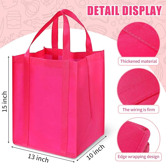 12 Pack Heavy Duty Reusable Grocery Bags - Large Shopping Totes Reinforced Handles, Holds 40 lbs, Foldable and Washable (Red)
