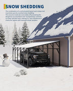 Garvee 12x25 ft Lean-to Metal Carport, Vertical Roof Wall-Mounted Car Port for Snow Shedding, Heavy-Duty 19-Ga. Steel Frame, 107" to 78" Height for Long-Bed Pickup & SUV