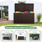 Greesum 230 Gallon HDPE Outdoor Storage Box with Removable Dividers, Weatherproof Oversized Deck Box for Patio, Garage, Garden, Brown