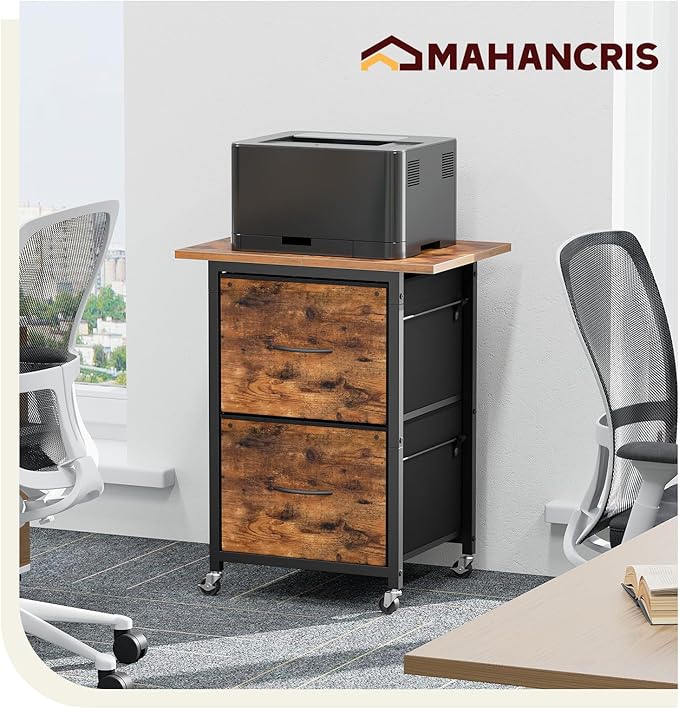 2 Drawer File Cabinet, Vertical Filing Cabinet with Wheels, Printer Stand with Non-Woven Fabric Drawer, Adjustable Hanging Rods, fits A4/Letter Size, for Home Office, Rustic Brown FCHR5801
