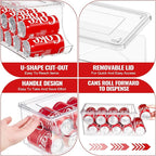 Stackable Refrigerator Organizer, Soda Can Dispenser Pop Cans Container Beverage Holder with Lid for Fridge, Freezer, Kitchen, Clear Plastic Storage Bins-Holds 10 Cans Each (One)