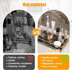 Vanity Tray Luxury Bathroom Counter Tray Glass Perfume Organizer Holder Cosmetics Makeup Skincare Display Decorative Vanity Trays for Bathroom Dresser Bedroom (Black Gold, L)