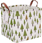 FANKANG Square Nursery Hamper Storage Bins Canvas Laundry Basket Foldable with Waterproof PE Coating Large Storage Baskets Gift Baskets for Children Office Bedroom ClothesToys (SquareGreen forest)