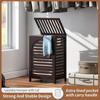 FILWH Laundry Hamper with Lid (16.9 * 13 * 26.5inches) Large Bamboo Laundry Bin Basket 85L Clothes Hamper with 1 Removable Bag Storage baskets for Bathroom(Brown)