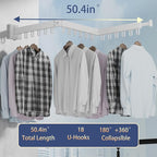 Clothes Drying Rack, Laundry Drying Rack Wall Mount for Bathroom, Retractable and Foldable Clothes Hanging Rack with U-Hooks for Laundry Room, Balcony, Closet, Bedroom(Tri-Fold), White