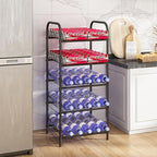 GILLAS 5 Tier Water Bottle Storage Rack, Free Standing Vertical Metal Organizer, Fits Different Sized Bottles Taller Cans, Easy Assembly Water Holder Stand for Kitchen Pantry, Black