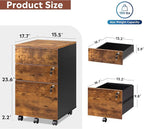 DEVAISE 3 Drawer Rolling File Cabinet with Lock, Wood Under Desk Filing Cabinet fits Letter/Legal/A4 Size for Home Office, Rustic Brown