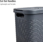 Mind Reader Slim Laundry Hamper with Lid, 40L Clothes Basket, Premium Wicker Design, Plastic, Gray