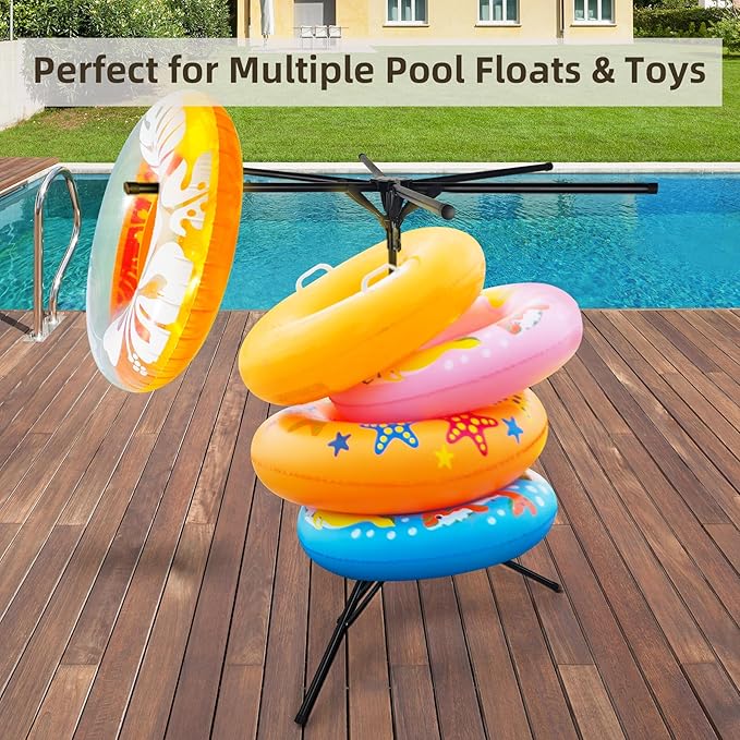 CozyNova Pool Towel Rack Outdoor – Adjustable 51-71 Inch Freestanding Pool Float Storage Rack with 6 Foldable Arms, for Towels & Swim Gear